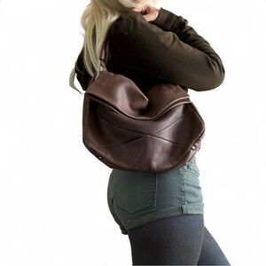 Danier Chocolate Brown Genuine Leather Hobo Bag with Folded Top